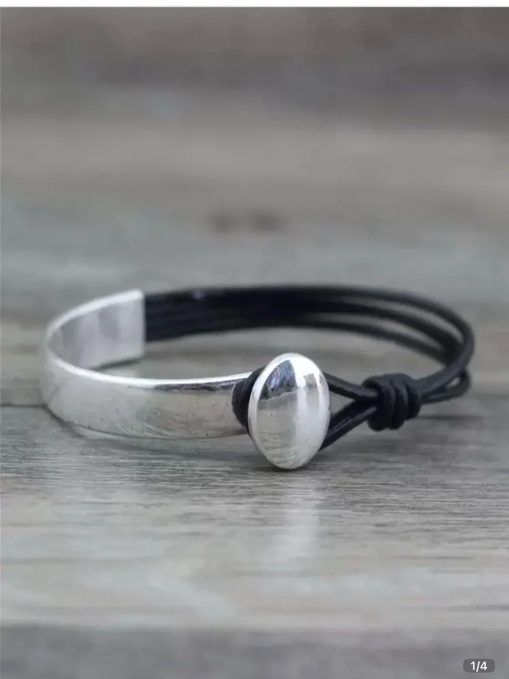 Silver Half Cuff & Black Multi-Strand Bracelet